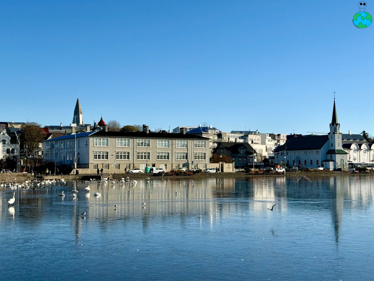 【冰島景點】托寧湖Tjörnin 上百隻天鵝齊聚一堂,最美麵包湯 - 第10張圖 冰島托寧湖另一角落